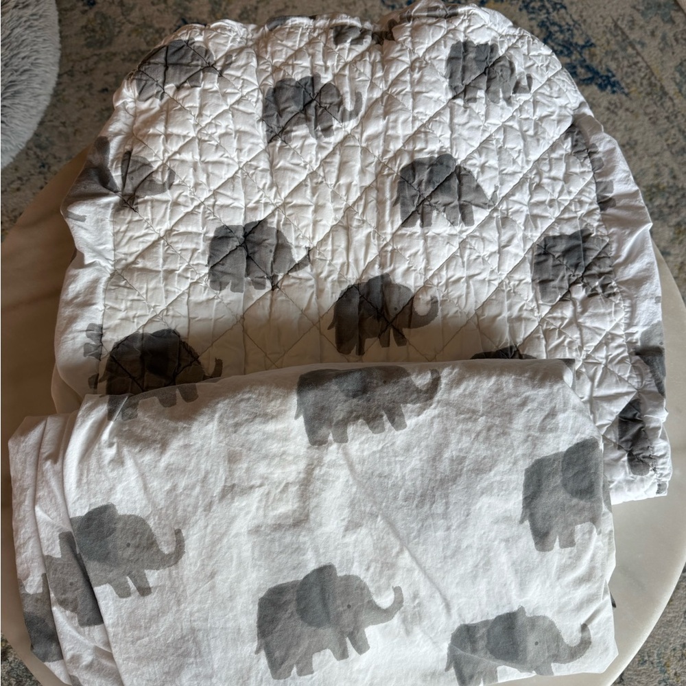Crate&Barrel Elephant Print Crib Sheet and Changing Pad Cover